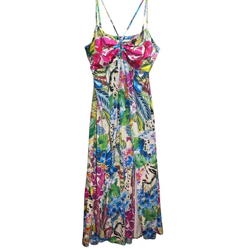Boston Proper Maxi Dress Womens L Tropical Floral Animal Print Slit
